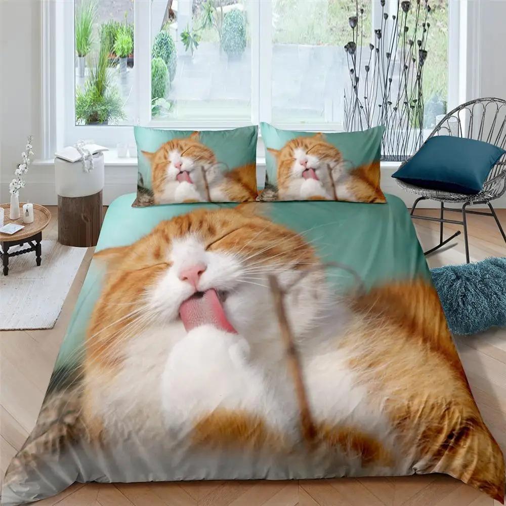 2026 Cat Duvet Cover Set Pet Cats Pattern Twin Bedding Set Cute Kitten For Polyester Mysterious Black Cat King Size Quilt Cover