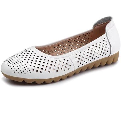 Модная GKTINOO Белая Натуральная Кожа Женская Дышащая Летняя Обувь Женские Балетки Слипоны Лоферы Круглый Носок Мягкая Плоская Обувь Повседневная