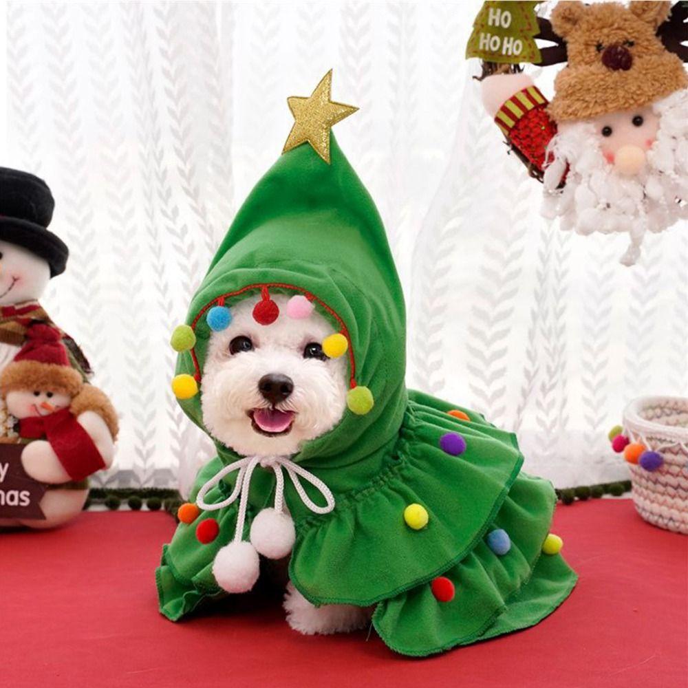 Soft Pet Christmas Tree Costume Plush Dog Hooded Cloak Funny Pet Christmas Cloak Christmas