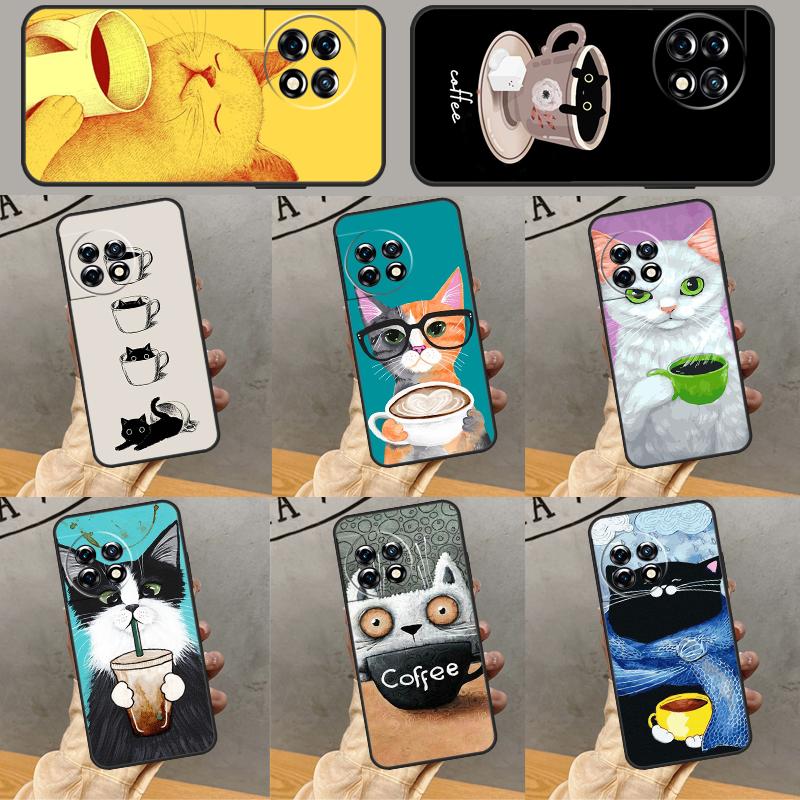 Cute Animal Cat Coffee Cover For OnePlus Nord 4 CE 2 3 Lite N30 N20 N10 OnePlus 13 12 11 10 Pro 8T 10T 12R 13R Case