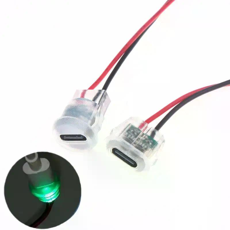 5/10 шт. Водонепроницаемые USB-C разъемы питания, гнездо USB Type-C, 2 контакта, с LED-подсветкой, входной тип, зарядная розетка