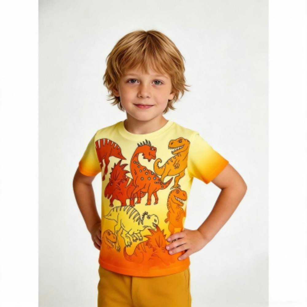 Fashion Kids T-shirt Cartoon Colorful Dinosaur 3D Print Kids Short Sleeves T-Shirt Loose Casual Summer Outdoor Boy and Girl Tees Tops