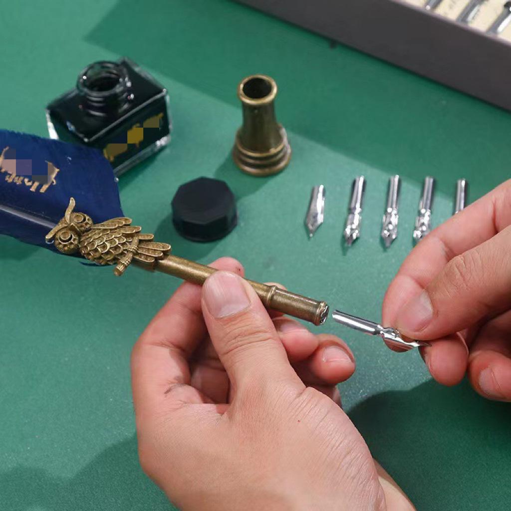 Перьевая ручка Сова Ручка для макания Механизм Шестерня Ручка с чернильным мешком Подарочная коробка Подарок на день рождения