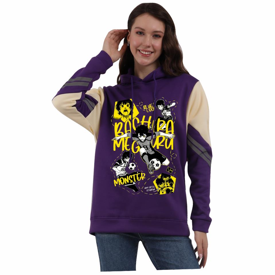 Blue Lock Anime Color Block Hoodie with Fleece for Men and Women - Autumn/Winter