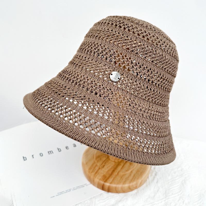Шляпа Женская Летняя Солнцезащитная Вязаная Панама с Маленькими Полями Рыбацкая Тонкая Полая Сверхлегкая Повседневная Шляпа-Ведро Универсальная
