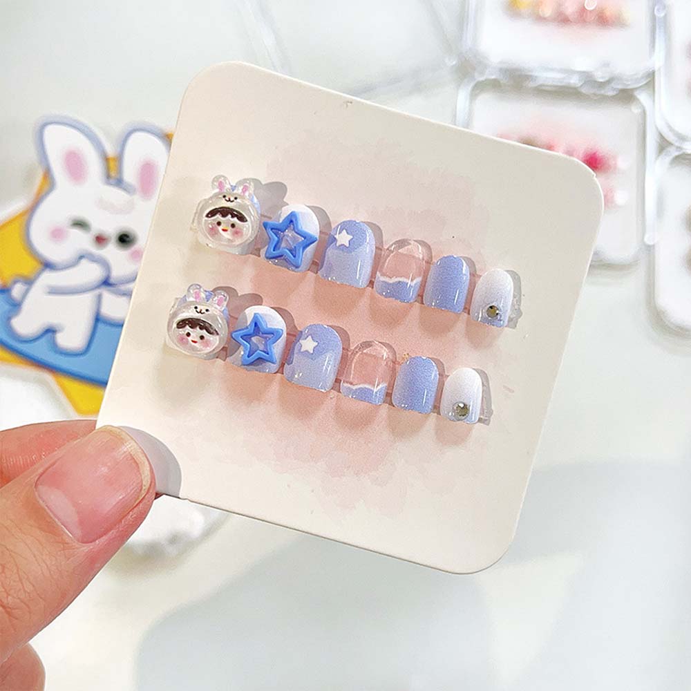 12Pcs/set Love Heart Kids Cartoon Fake Nails Flowers Cartoon Nail Accessories Student