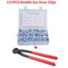 100 × Double Ear Hose Clips Water Fuel Air Clamps for 5-31MM Zinc Plated Assortment Box with Pliers Tool