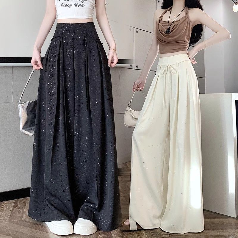 Summer Fashion Wideleg Suit Skirt Pants For Women With Solid Color And Fine Flash Design