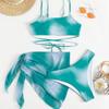 Swimsuit Women's Split Three Piece Set Tie Dye Lace Up Sexy Bikini Sets For Female Halter Drawstring Swimwear