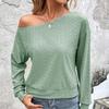 2023 Sexy Diagonal Shoulder Collar Women Blouse Casual Solid Color Autumn Long Sleeve Tops Hollow Out Loose Simple Shirts 28755