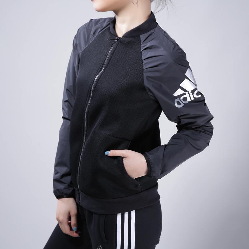 adidas Цветной блок буквенный принт воротник стойка повседневная куртка женская куртка черный DN3169