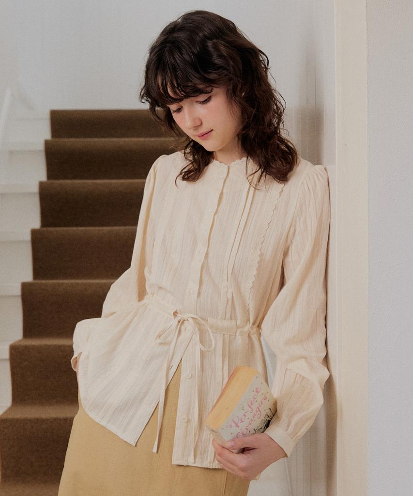 ADAUL Vintage Lace Pintuck String Line Blouse - Cream