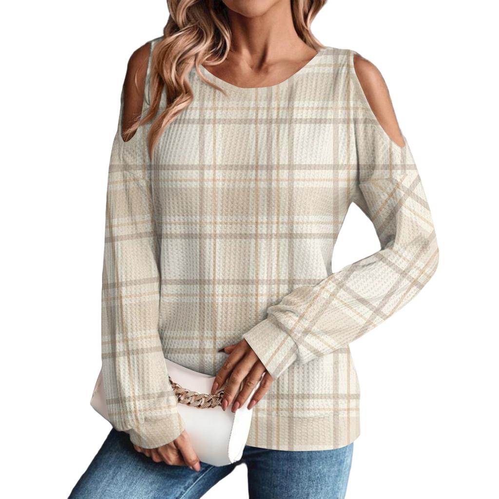 Women's Winter Oversized T-Shirt Fashionable Off-the-Shoulder Round Neck Vintage Floral Print Pullover Long-Sleeved Top