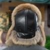 Шапки из натурального лисьего меха Мужская зимняя шапка-ушанка Среднего и пожилого возраста Уличная Утепленная шапка из енота Теплая шапка-авиатор из овчины