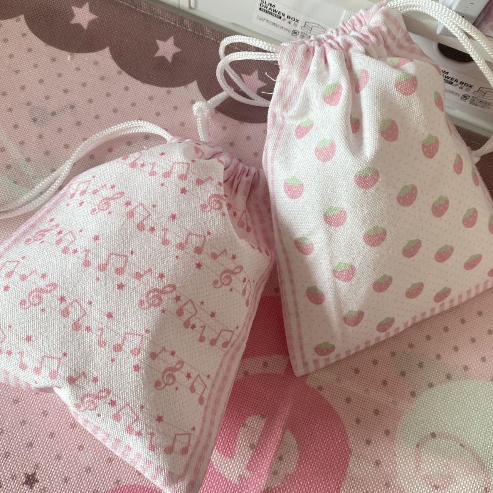Новая клубничная музыкальная нота Сумка-мешок Холщовая Большая вместимость Кошелек для монет Подарок Мультяшный Мешок для хранения косметики