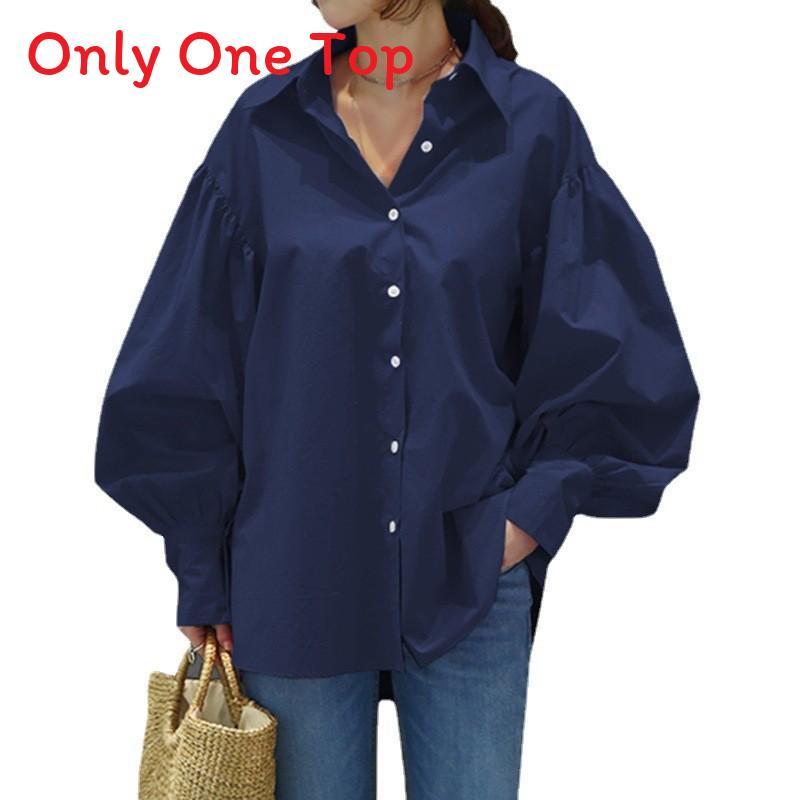 Womens Casual Shirt With Lantern Sleeves And Splicing For Office Wear And Spring