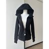 Womens Cropped Hooded Zip-Up Sweatshirt Slim Fit Casual Top Lightweight Cotton Blend