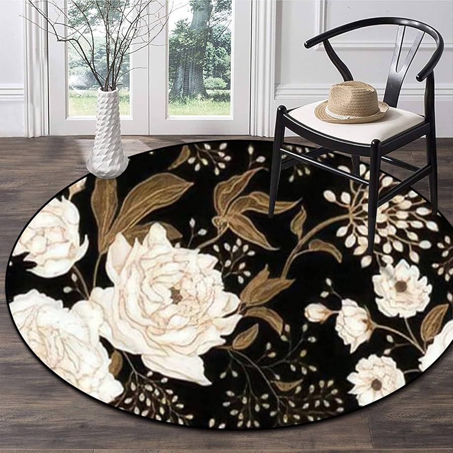 Круглый ковер с цветком пиона, ботанический цветочный ковер, мягкий нескользящий круглый коврик для пола для спальни, гостиной, декора для кресла, дивана