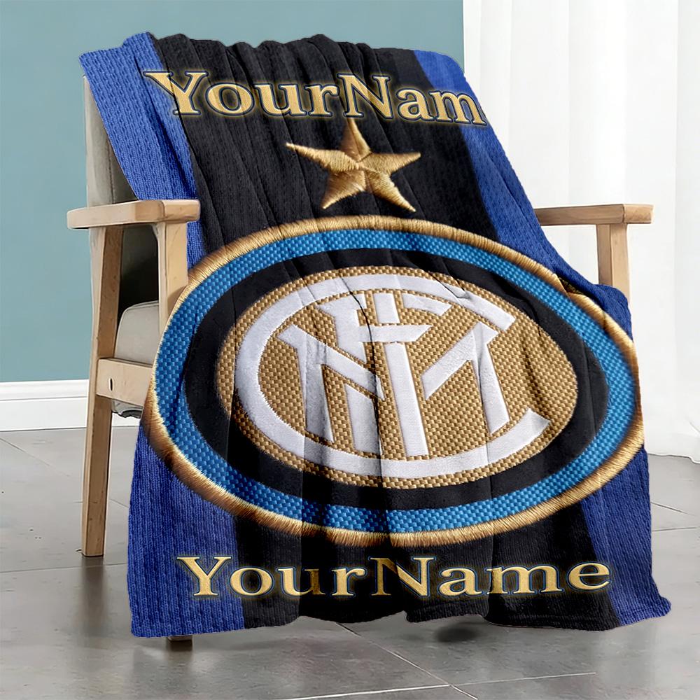 Inter Milan Customize Your Name Blanket Multi-purpose Customizable Blanket Comfortable Versatile for Picnics Couch Seaside Bedding All-Season Use