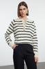 Women's Fashionable Stylish Sweater Stone Soft Textured Basic Striped Knitwear Sweater