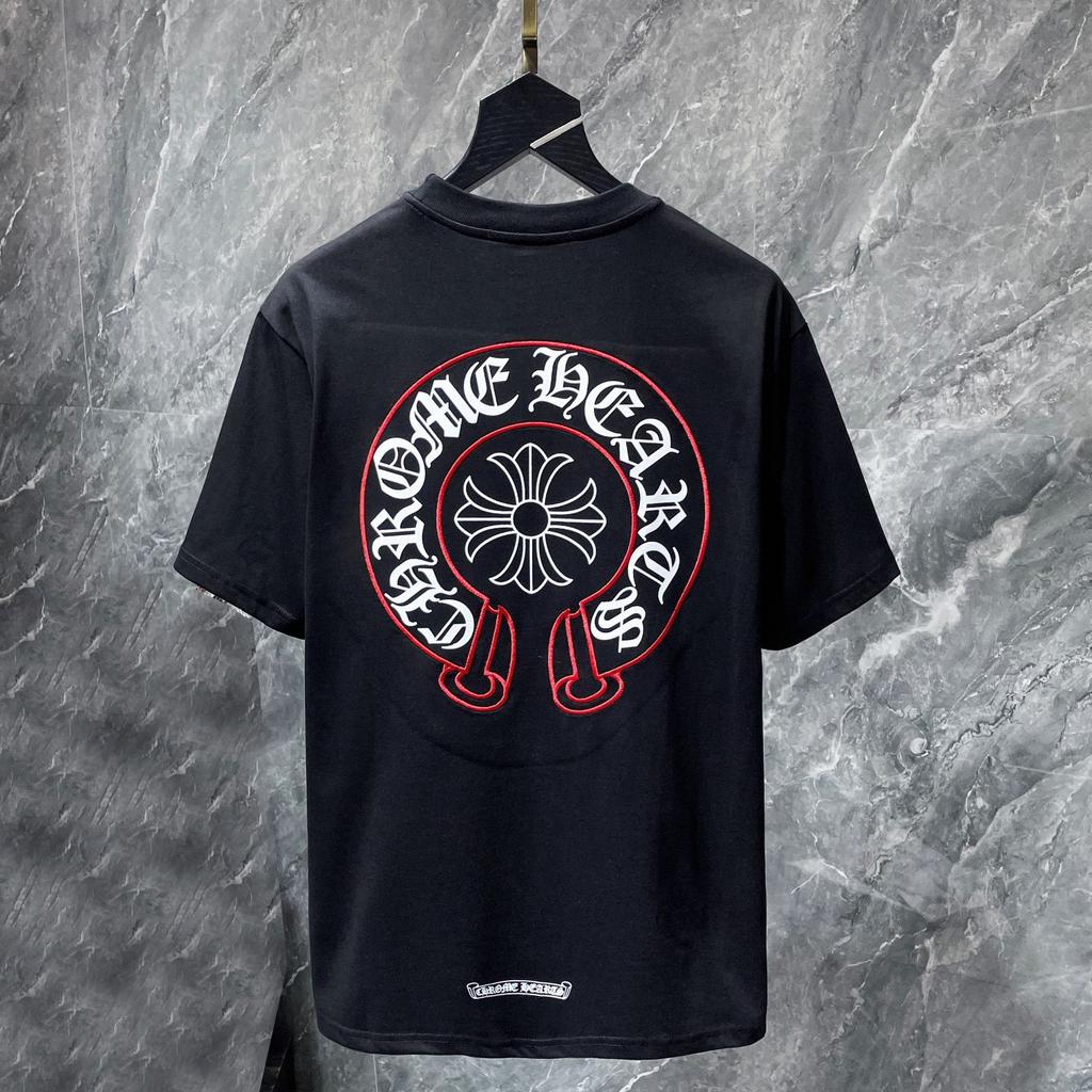 8241 CHROME HEARTS Лето 2026 Новая Высококачественная Хлопковая Круглый Вырез Свободная Большого Размера Мужская и Женская Футболка Футболка для Пары