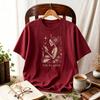 Women The Reader Skeleton Reading Book Floral Moon Star Graphic TShirt Book Lover Tee Vintage Witchy Academia Gothic Casual Top