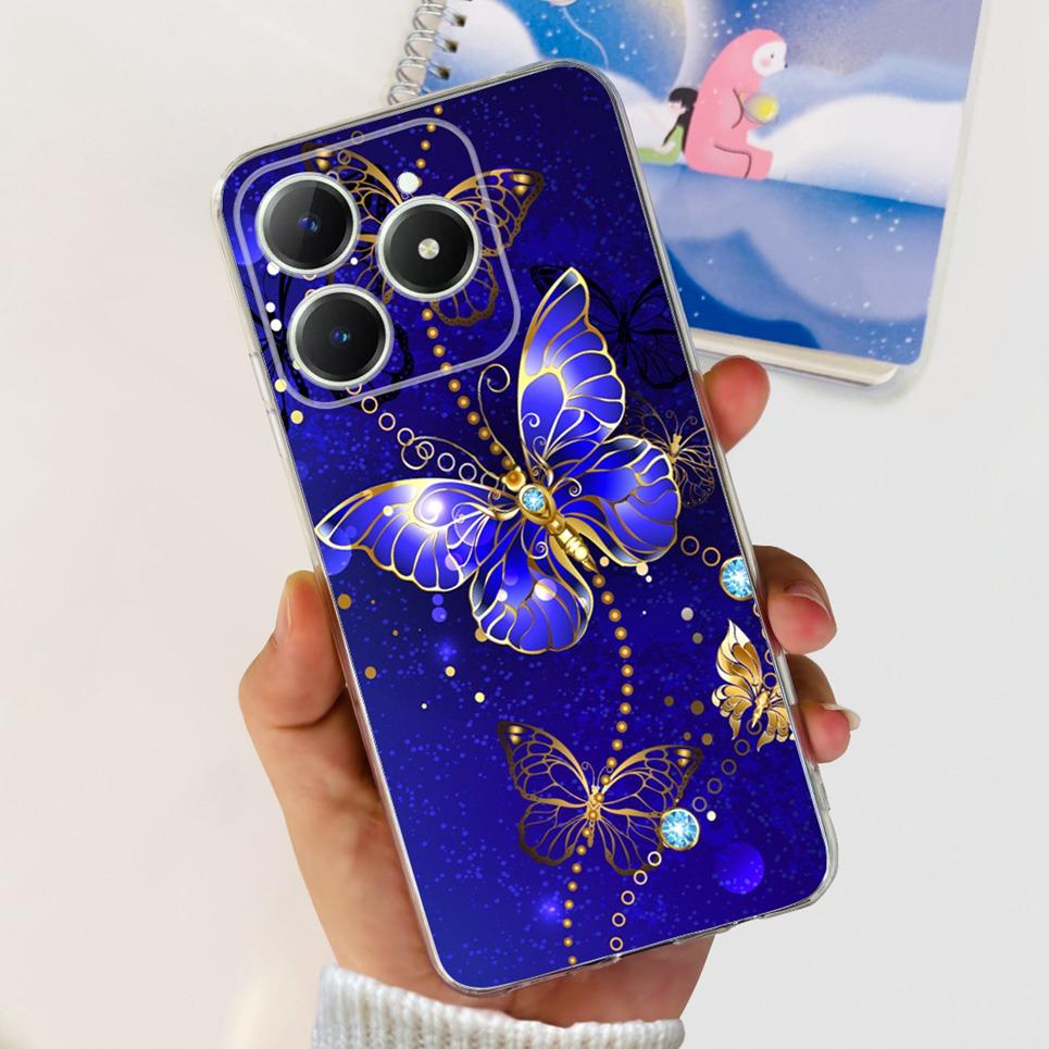 Для Realme C63 C61 Narzo N61 N63 Чехол Цветок Бабочка Женская Мода Задняя Крышка Прозрачный Мягкий Тонкий Силиконовый Бампер Оболочка