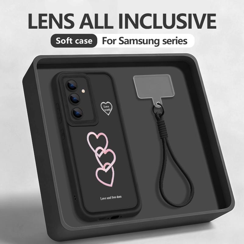 Wrist Lanyard Phone Case For Samsung Galaxy S26 S24 S25 Ultra S23 S25 FE A57 A17 A56 A16 A55 A54 A15 A25 Love Heart Print Cover