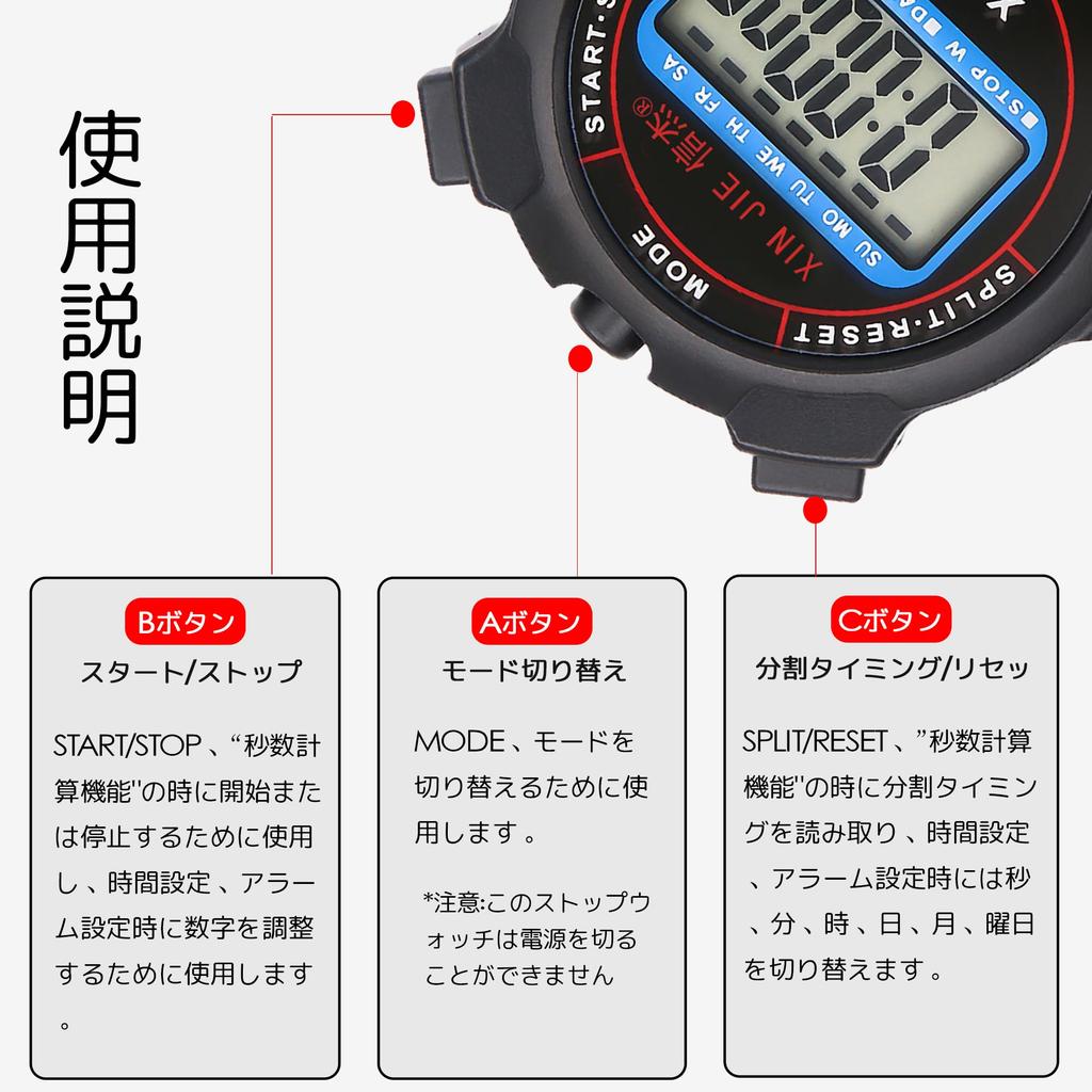 DEVENTORZ Stopwatch Sports Timer Waterproof Stopwatch Countdown Timer Exercise Fitness Large Screen Split Timer Replaceable Battery and Strap Included