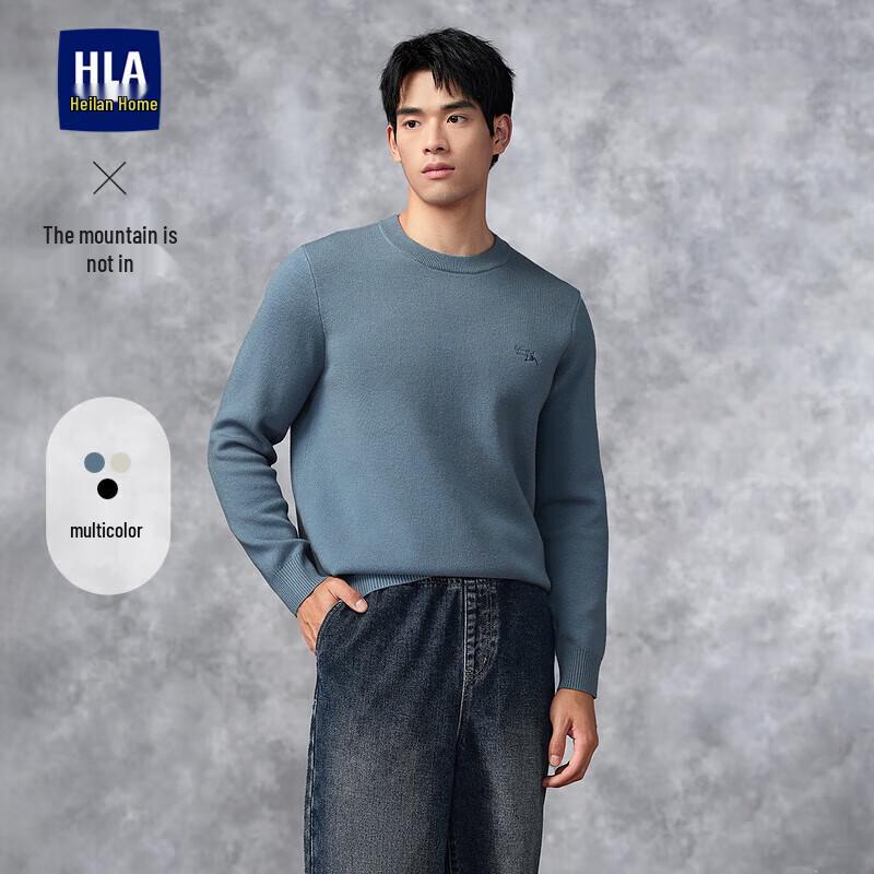 HLA Men's Embroidered Round Neck Knit Sweater