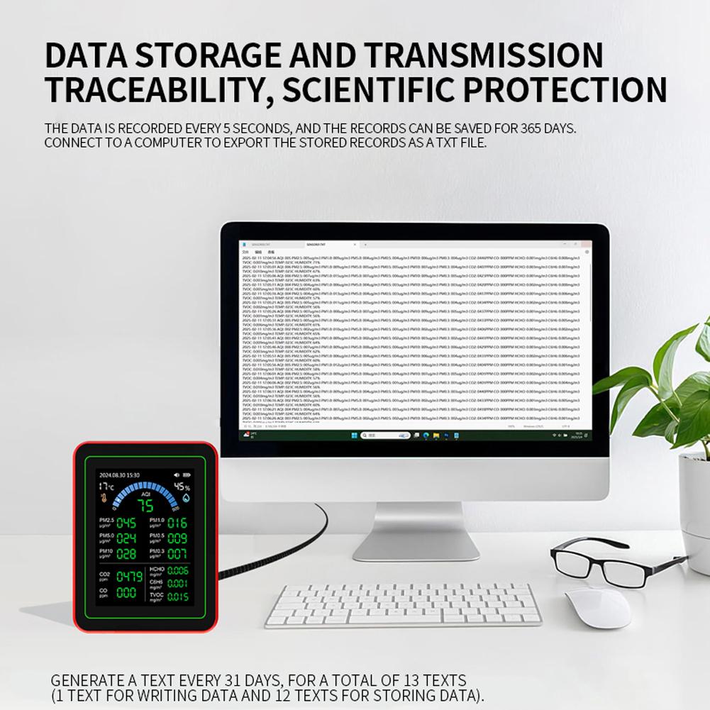 Монитор качества воздуха 18 в 1 Датчики обнаруживают CO2 PM2.5/PM10 HCHO TVOC Внутренний детектор воздуха в реальном времени для дома, автомобилей, растений и домашних животных