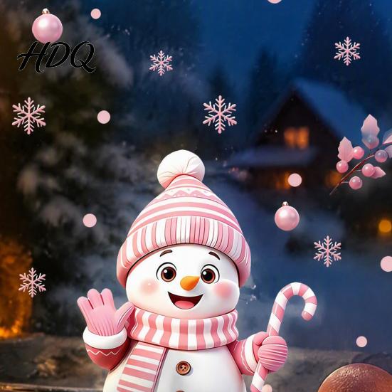 Creative Christmas Gift for Friends Snowman Static Glass Stickers Decorative Pink Decals Waterproof PVC Window Clings Home Holiday Party And