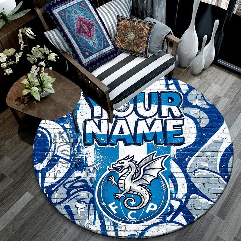 Custom Name,FC Porto pattern round rug,Carpet Rug for Living Room Bedroom Playroom ,Non-slip Floor Mat,Holiday Gifts and Birthday Gifts.