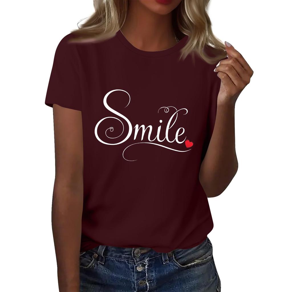 Женская футболка с круглым вырезом и коротким рукавом с принтом в виде буквы «улыбка»