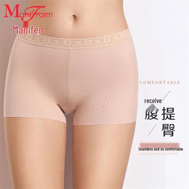 Maniform Women's Seamless Mid-Waist Anti-Bacterial Lace Safety Shorts
