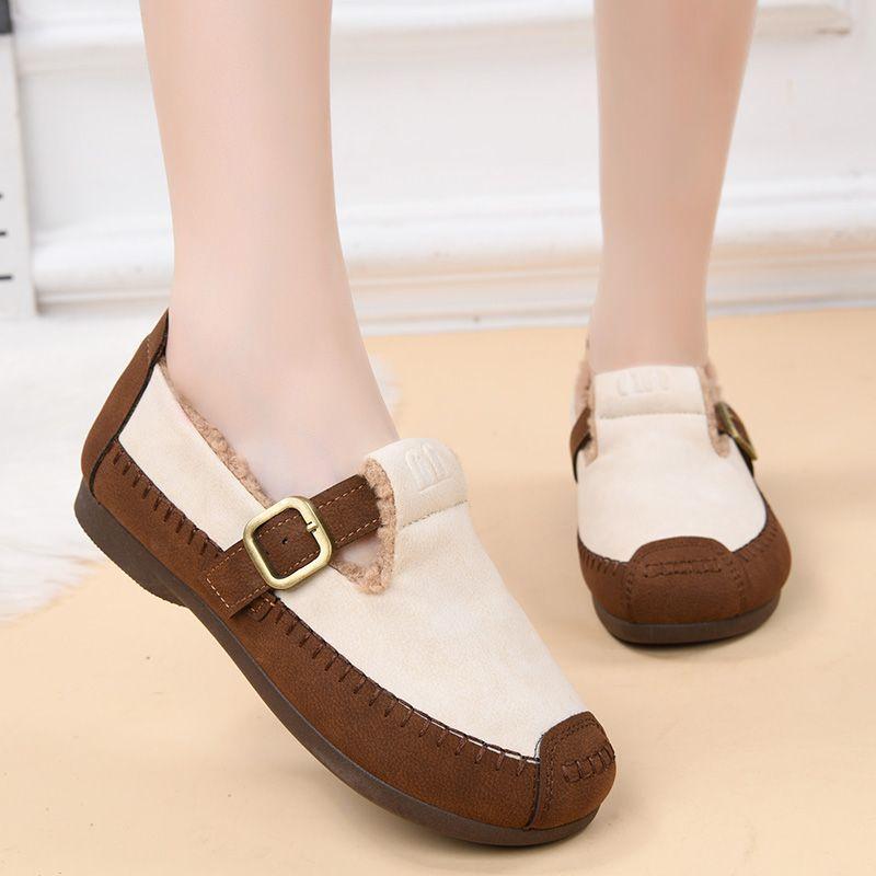 Winter Cotton Shoes with Plush Insulation for Women One Foot Soft Soled Non Slip Shoes Flat Shoes