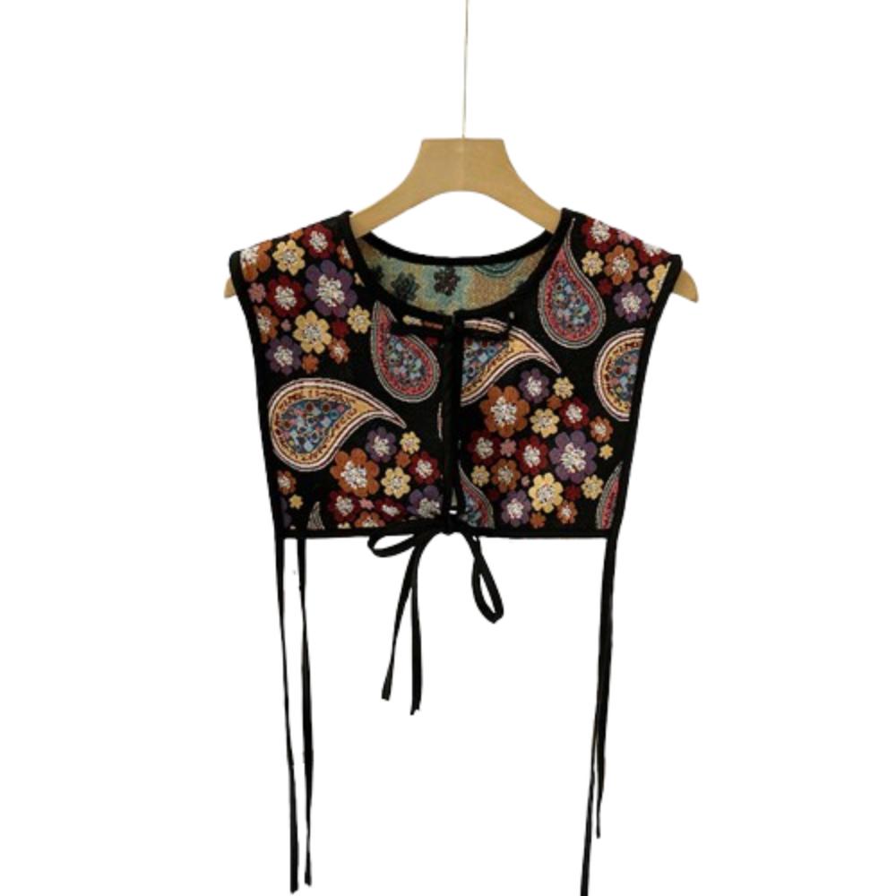 Кейп-накидка с цветочным принтом, с ложным воротником, со шнуровкой на талии, женский вышитый жилет для девочек