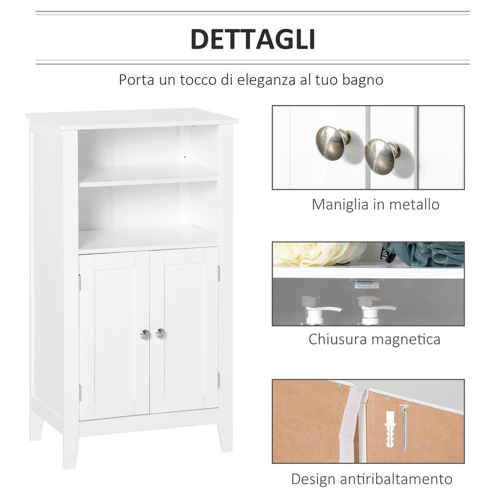 Bathroom Cabinet with Adjustable Shelves and Cabinet with 2 Doors, Multipurpose Wooden Bathroom Cabinet, White, 50x30x93cm