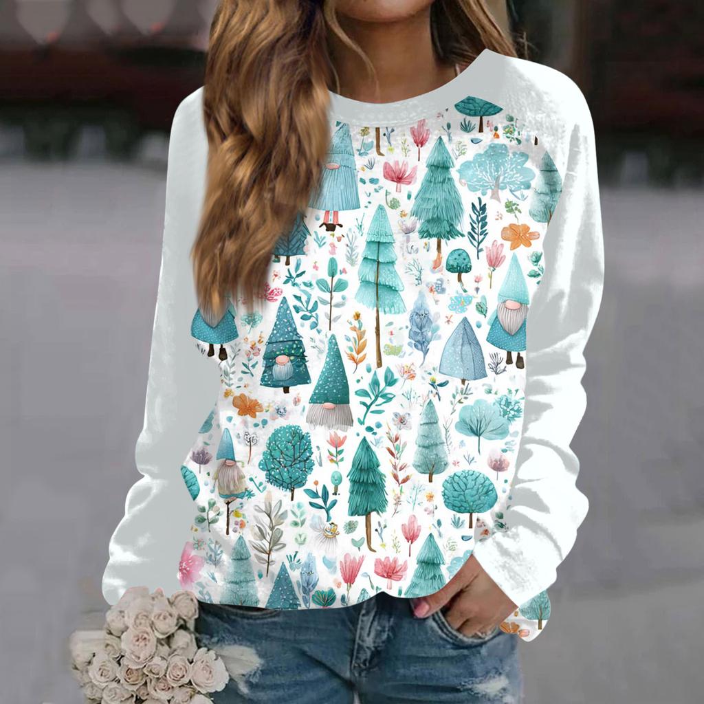Women's Fashion Casual Long Sleeve Christmas Printed Neck Sweatshirt Top