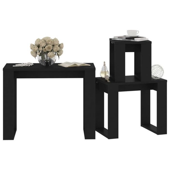 VidaXL Tables gigognes 3 pcs Noir Bois d'ingénierie 808604