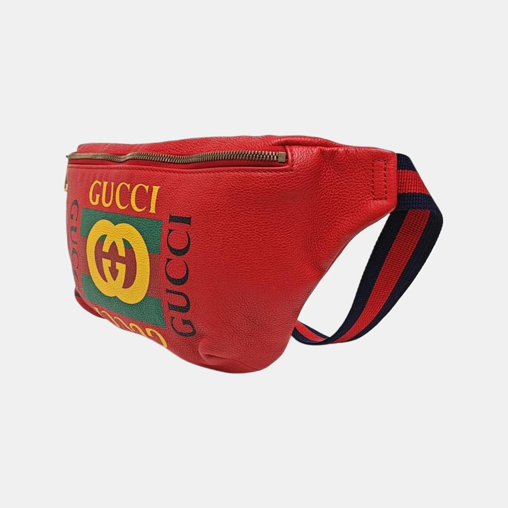 [Pre-Owned] Print Vintage Logo Stripe Web Leather Shoulder Crossbody Chest Bag Waist Bag Large - Very Good #BG0VY9
