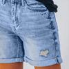 Женские джинсовые шорты с высокой талией и рваными манжетами, летние потертые эластичные шорты