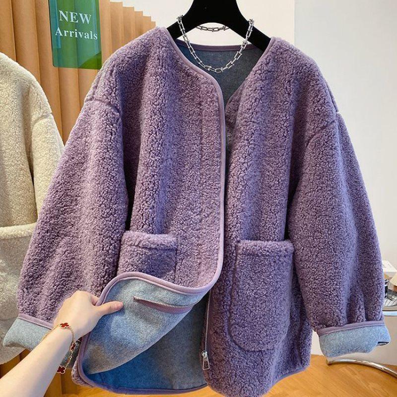 Plus Size Faux Lamb Wool Winter Coat for Women - Thick, Loose, and Warm