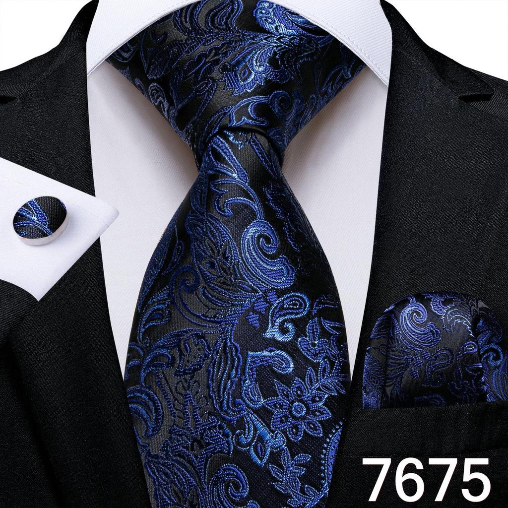 Мужской набор: Шёлковый галстук, карманный платок и запонки