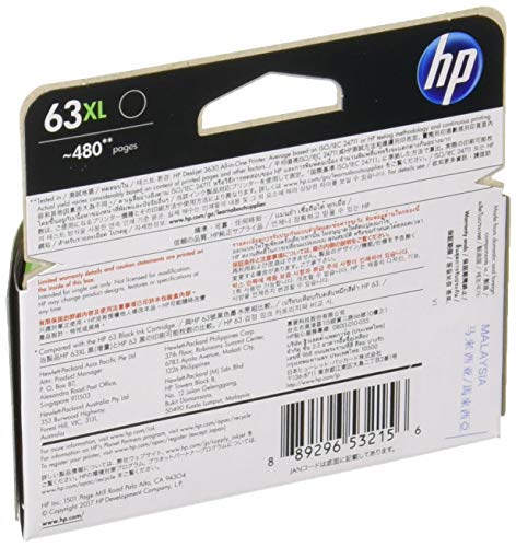 HP 63XL Genuine Ink Cartridge Black (Increased) F6U64AA [Domestic Genuine Product]