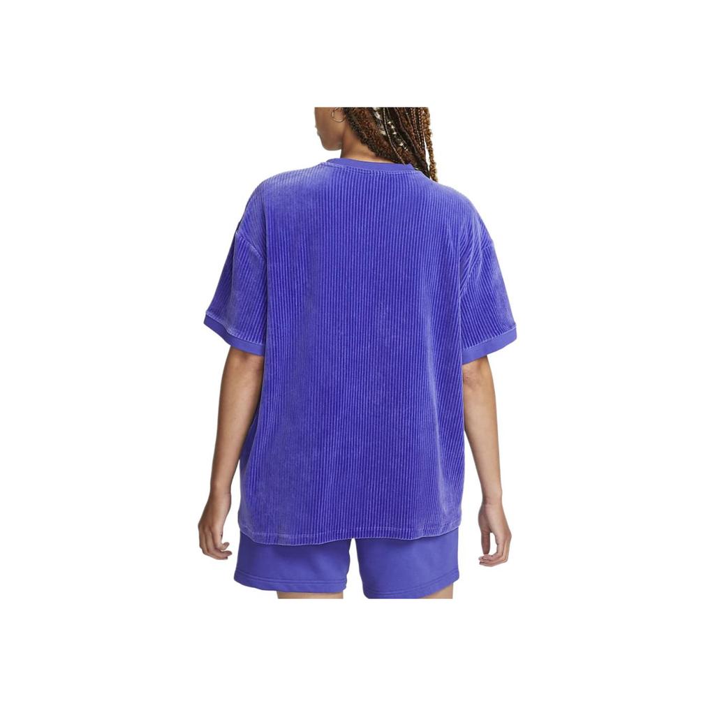 Nike Sportswear Logo Embroidered Crew Neck Short Sleeve T-Shirt Women Tops Blue DQ5946-430