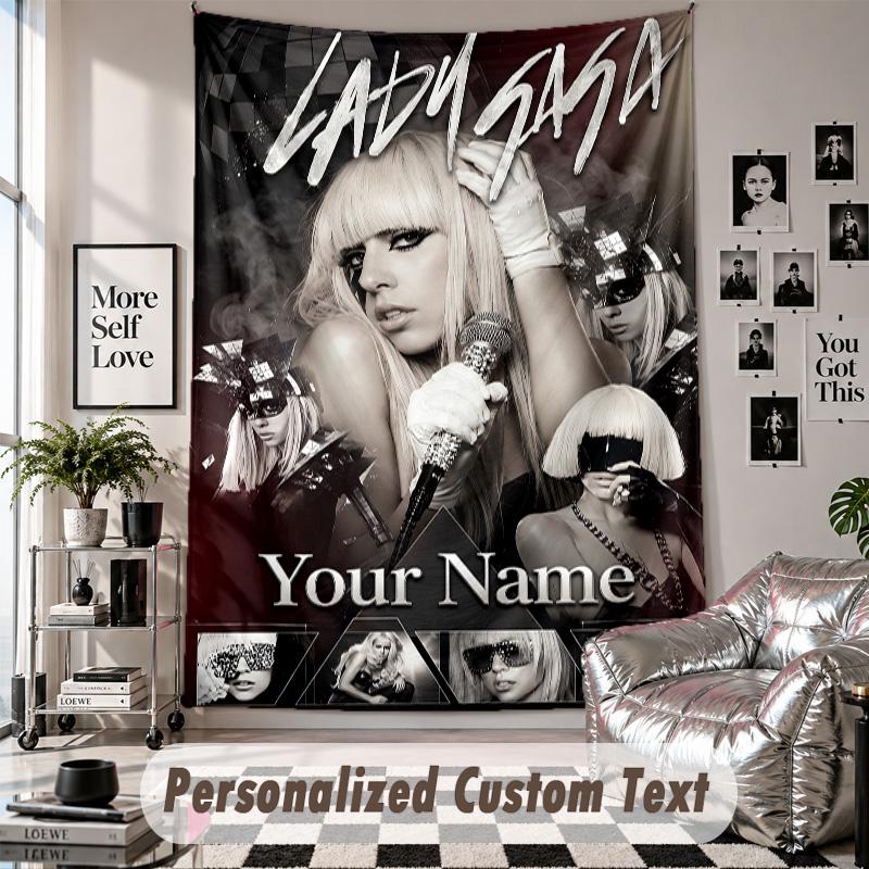 Wall Hanging Tapestry With Custom Name & Text, Lady Gaga Decorative Tapestry For Bedroom
