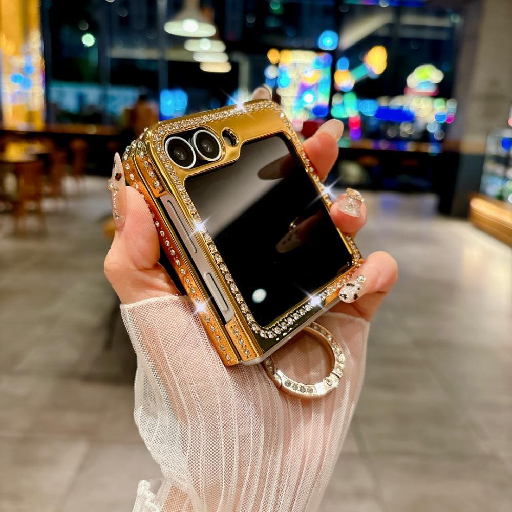 Electroplated Weaving Leather Ring Phone Case for Samsung Galaxy Z Flip 6 5 for Galaxy Flip6 Flip5 5G Protection Cover