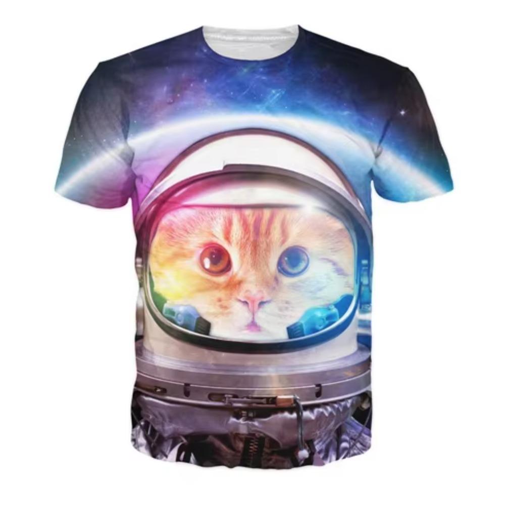 3D Printed Meow Star Cat Hip Hop Cartoon T-Shirt Summer Top