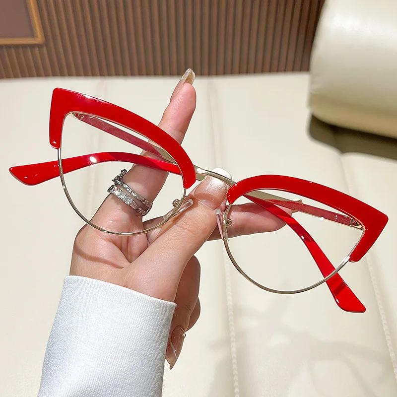 Fashion Metal Cat Eye Reading Glasses Women's Anti Blue Light High-definition Goggles Optical Prescription Eyeglasses 0 TO +4.0